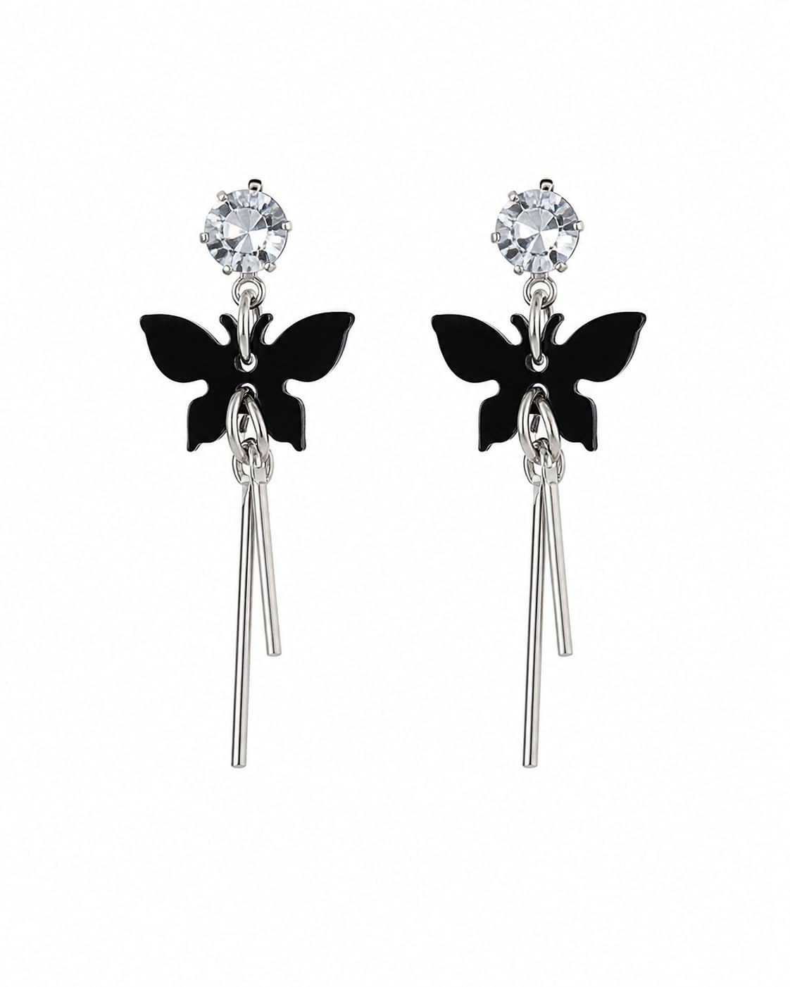 Aishri Black Tone Butterfly Dangle Earrings
