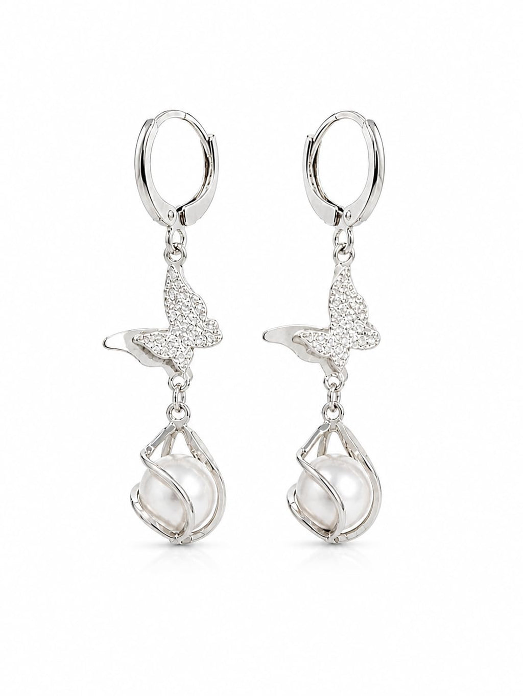 Aishri Silver Tone Butterfly Dangle Earrings