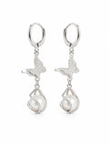 Aishri Silver Tone Butterfly Dangle Earrings