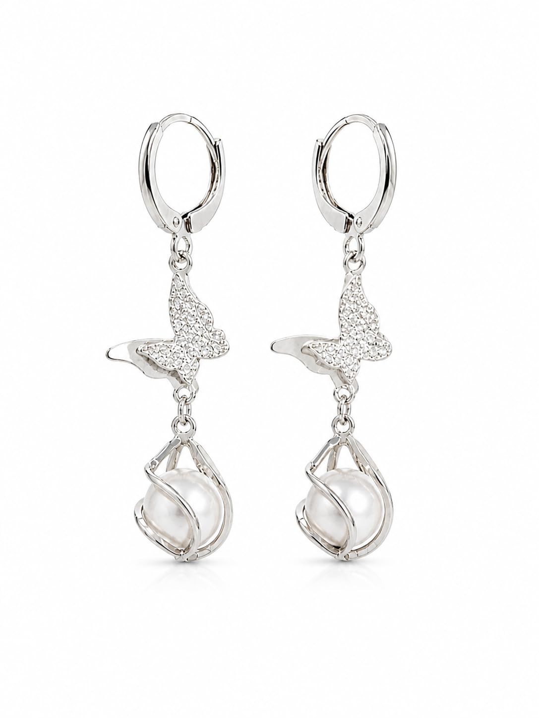 Aishri Silver Tone Butterfly Dangle Earrings