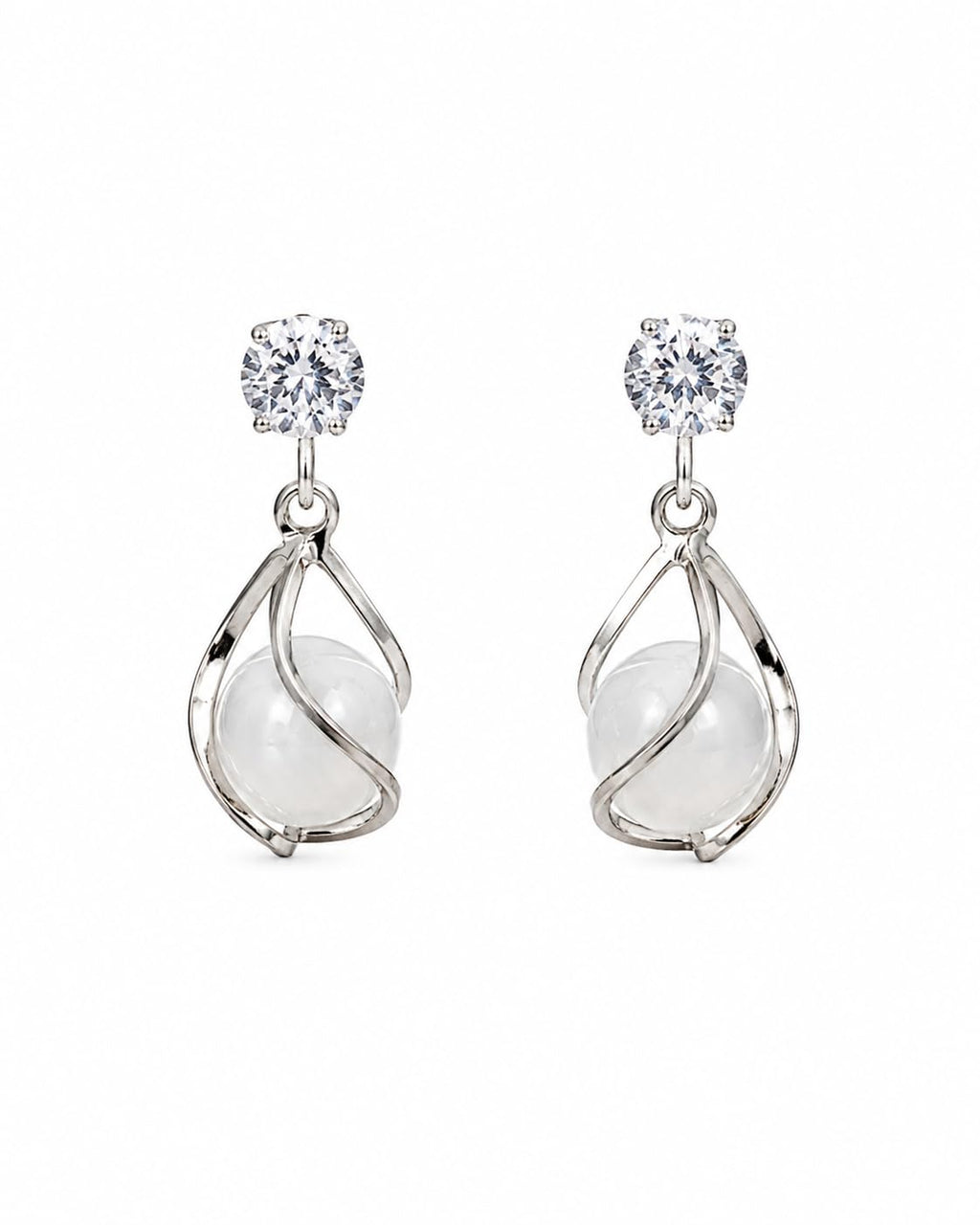 Aishri Silver Tone Pearl Drop Earrings