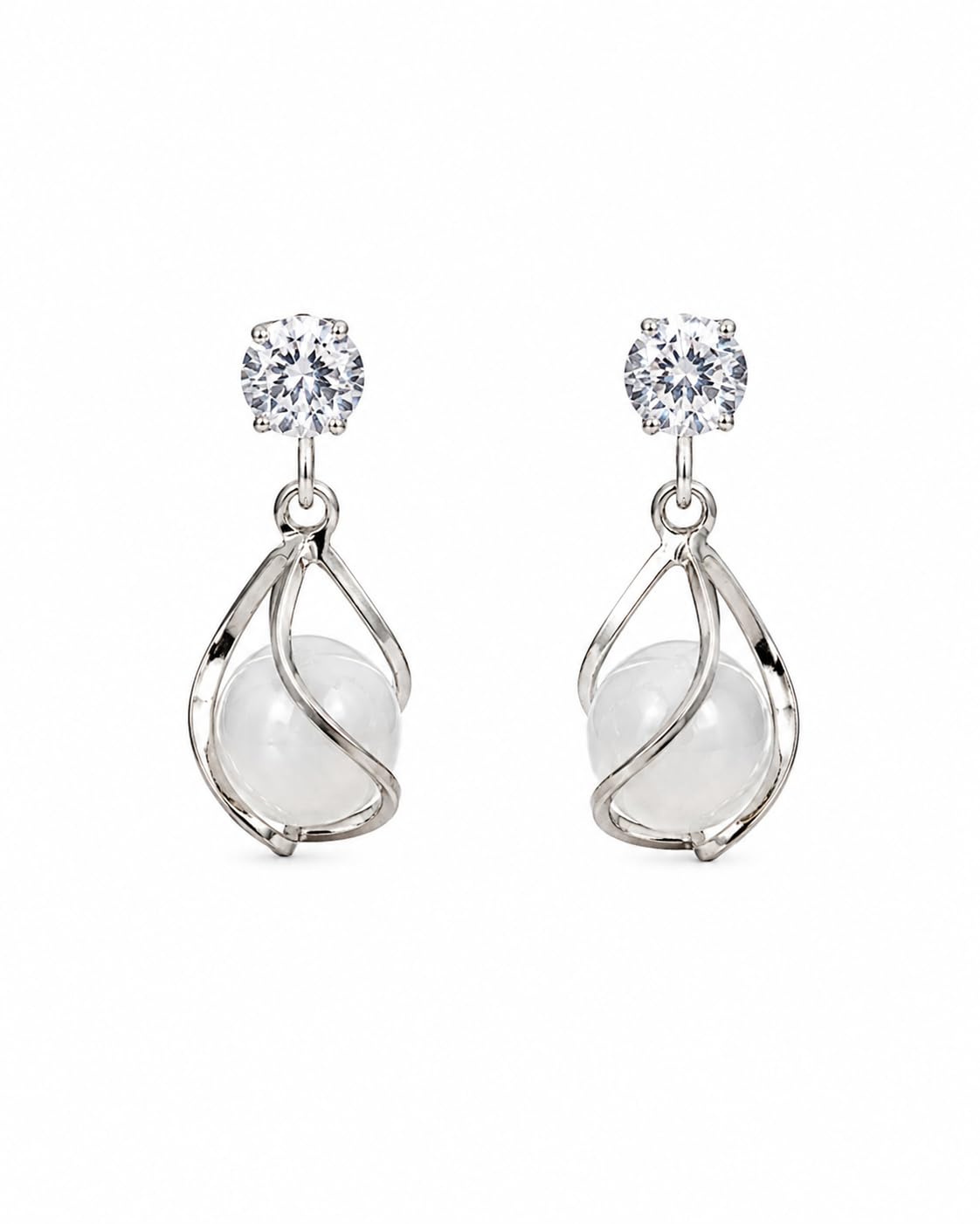 Aishri Silver Tone Pearl Drop Earrings