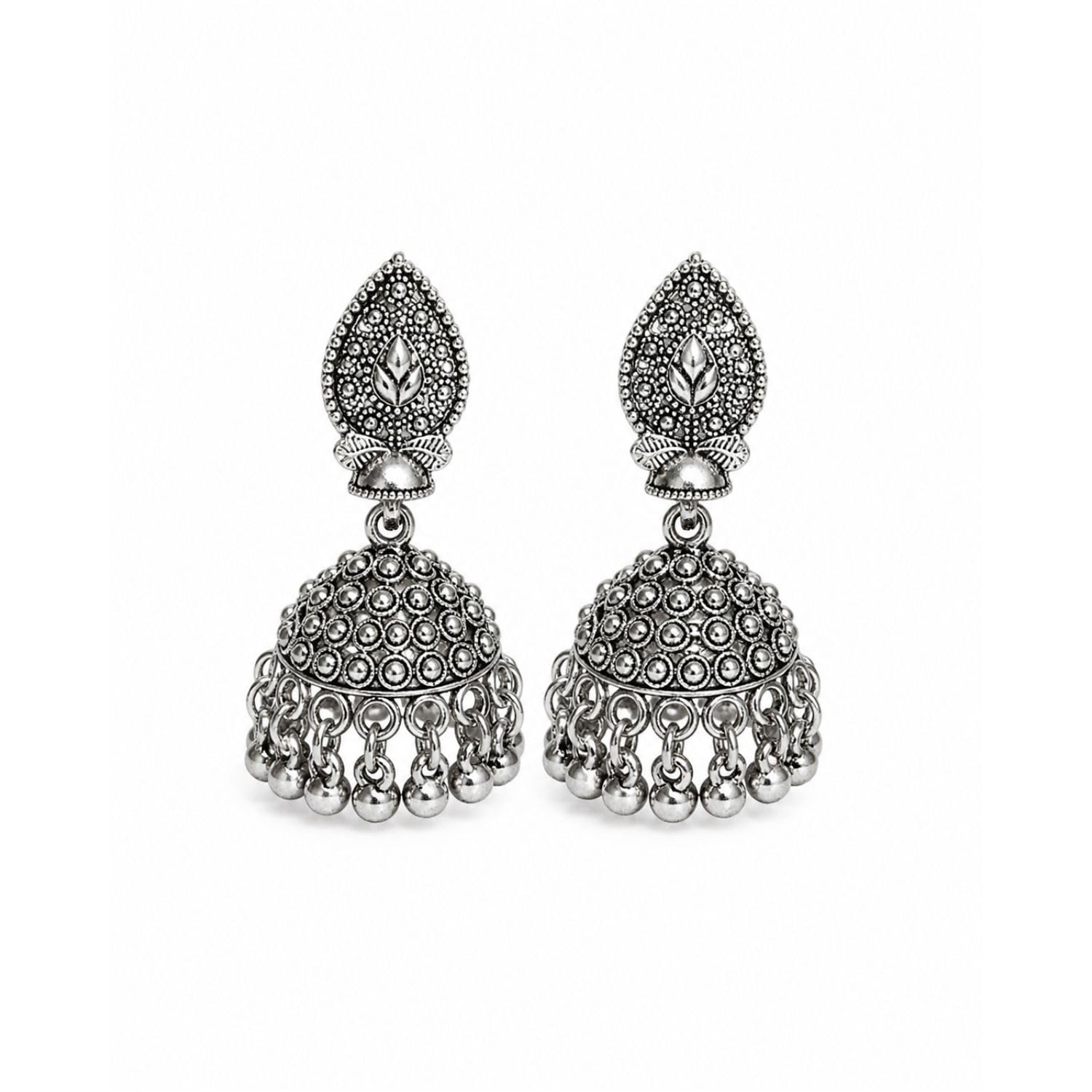 Aishri Oxidised Silver Tone Jhumki Earrings