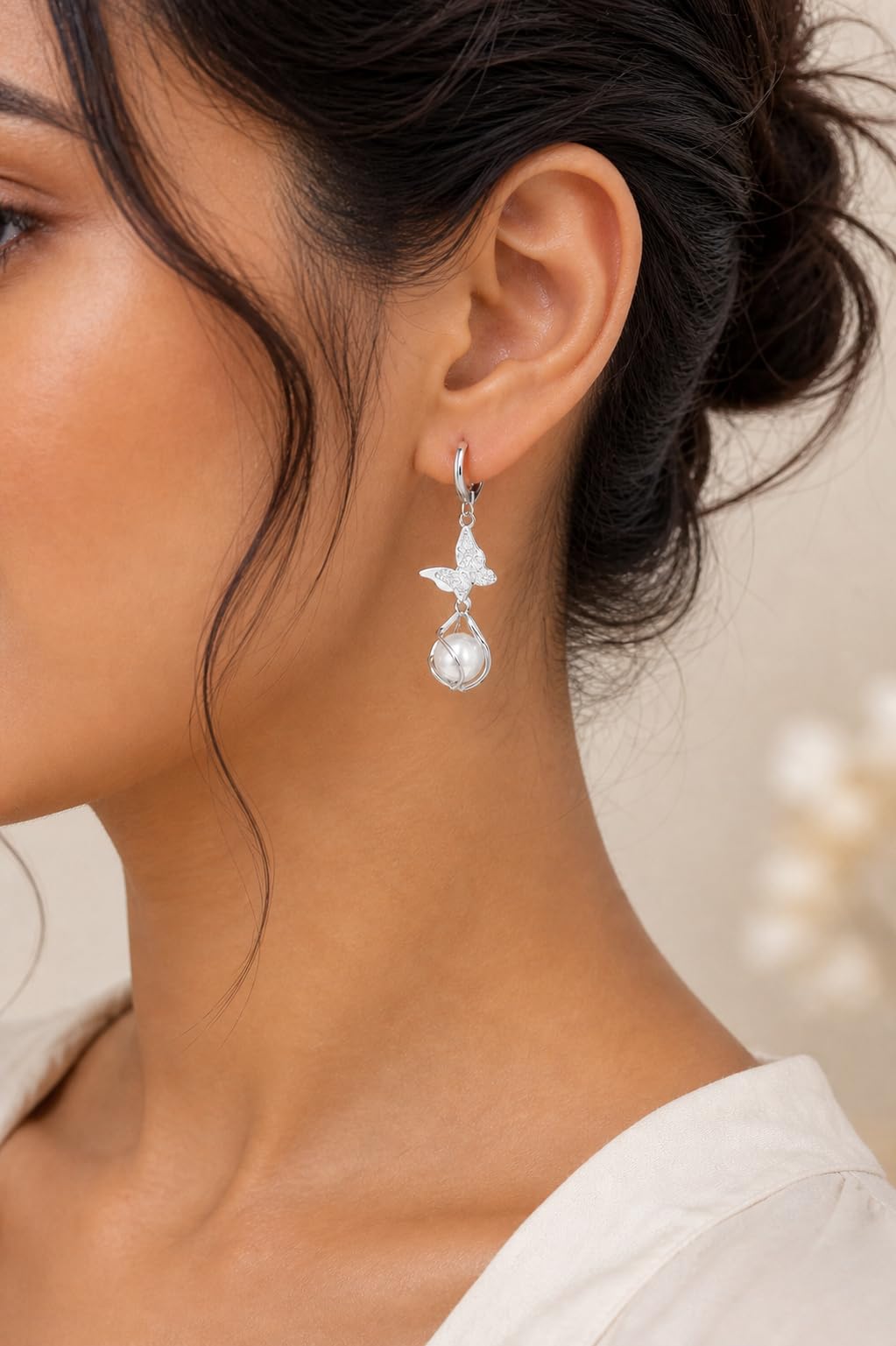 Aishri Silver Tone Butterfly Dangle Earrings