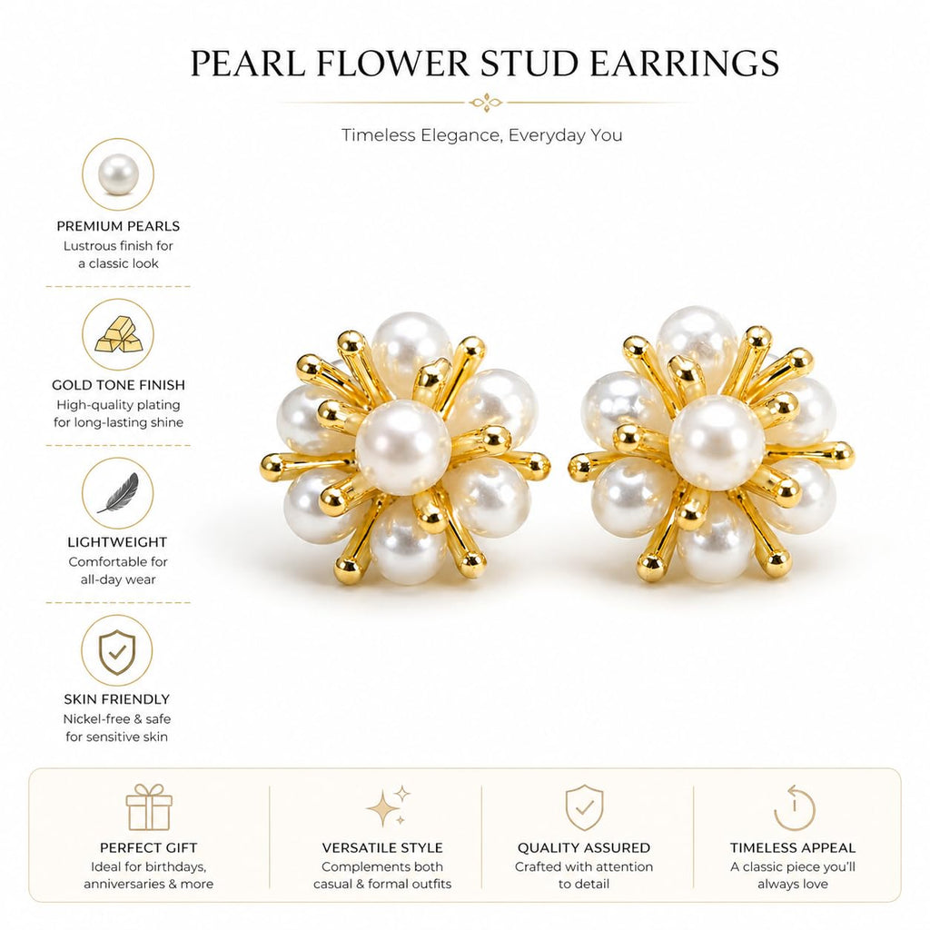 Aishri Gold Tone Pearl Drop Earrings