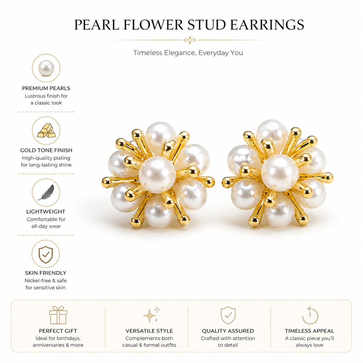 Aishri Gold Tone Pearl Drop Earrings
