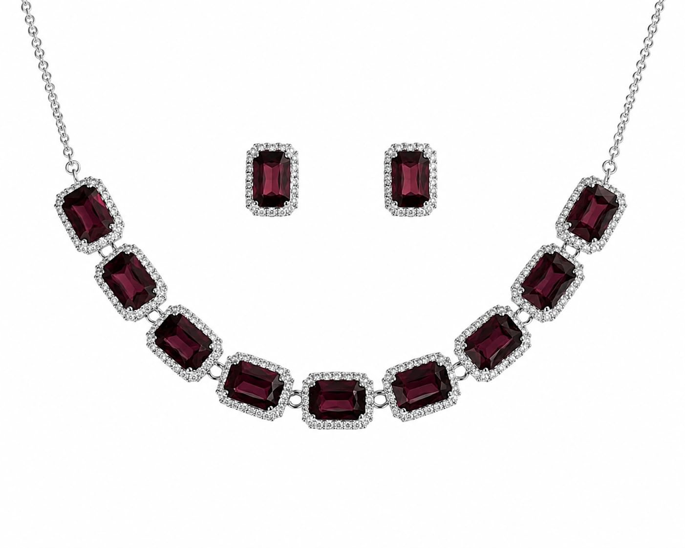 Aishri Burgundy Crystal Necklace Set
