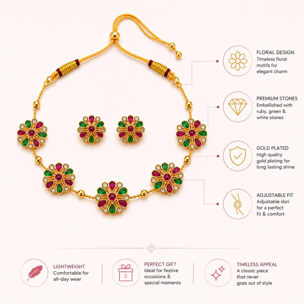 Aishri Multigem Floral Necklace Set