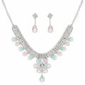 Aishri Floral Crystal Necklace Set with Pink and Mint Green Stones