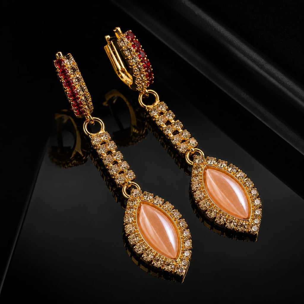 Aishri Gold Tone Marquise Stone Dangle Earrings