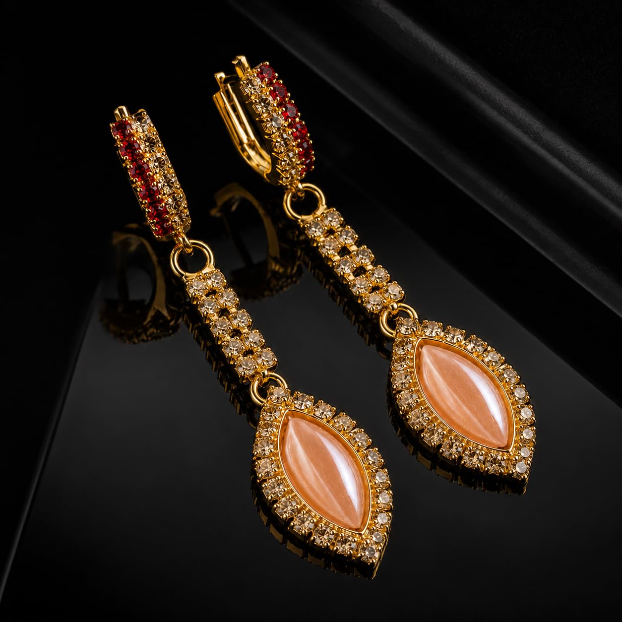 Aishri Gold Tone Marquise Stone Dangle Earrings