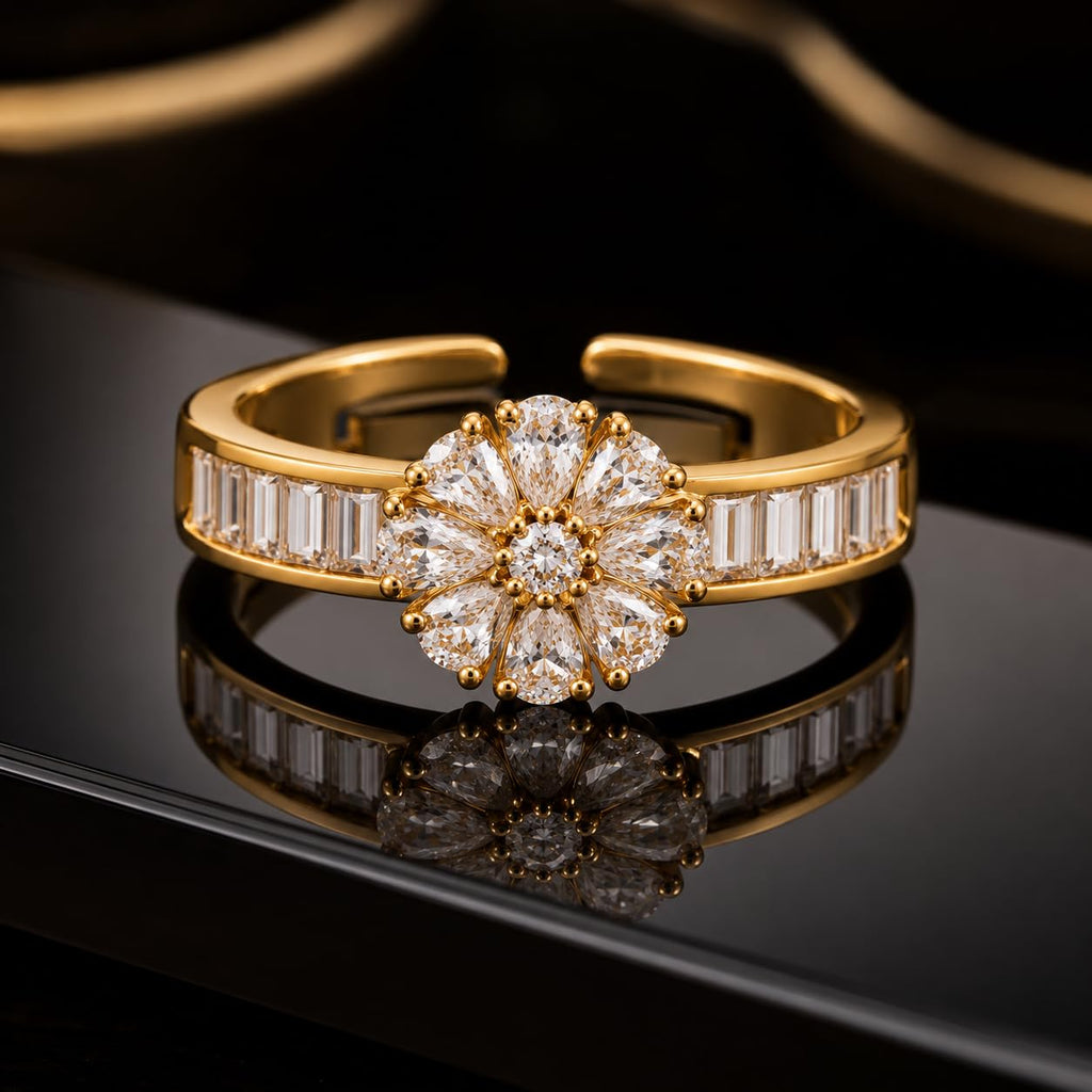 Aishri Gold Plated Floral Adjustable Ring