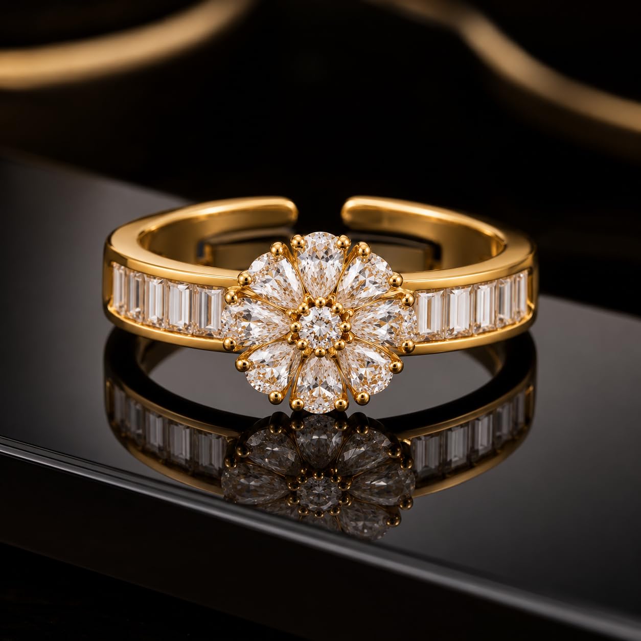 Aishri Gold Plated Floral Adjustable Ring