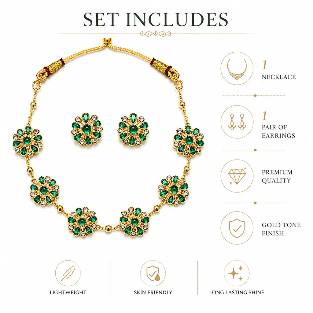 Aishri Green Floral Necklace Set