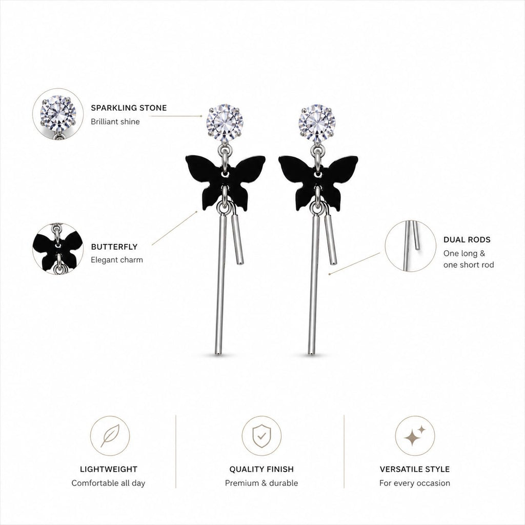 Aishri Black Tone Butterfly Dangle Earrings