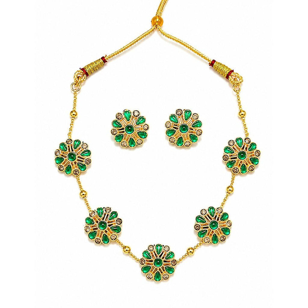 Aishri Green Floral Necklace Set
