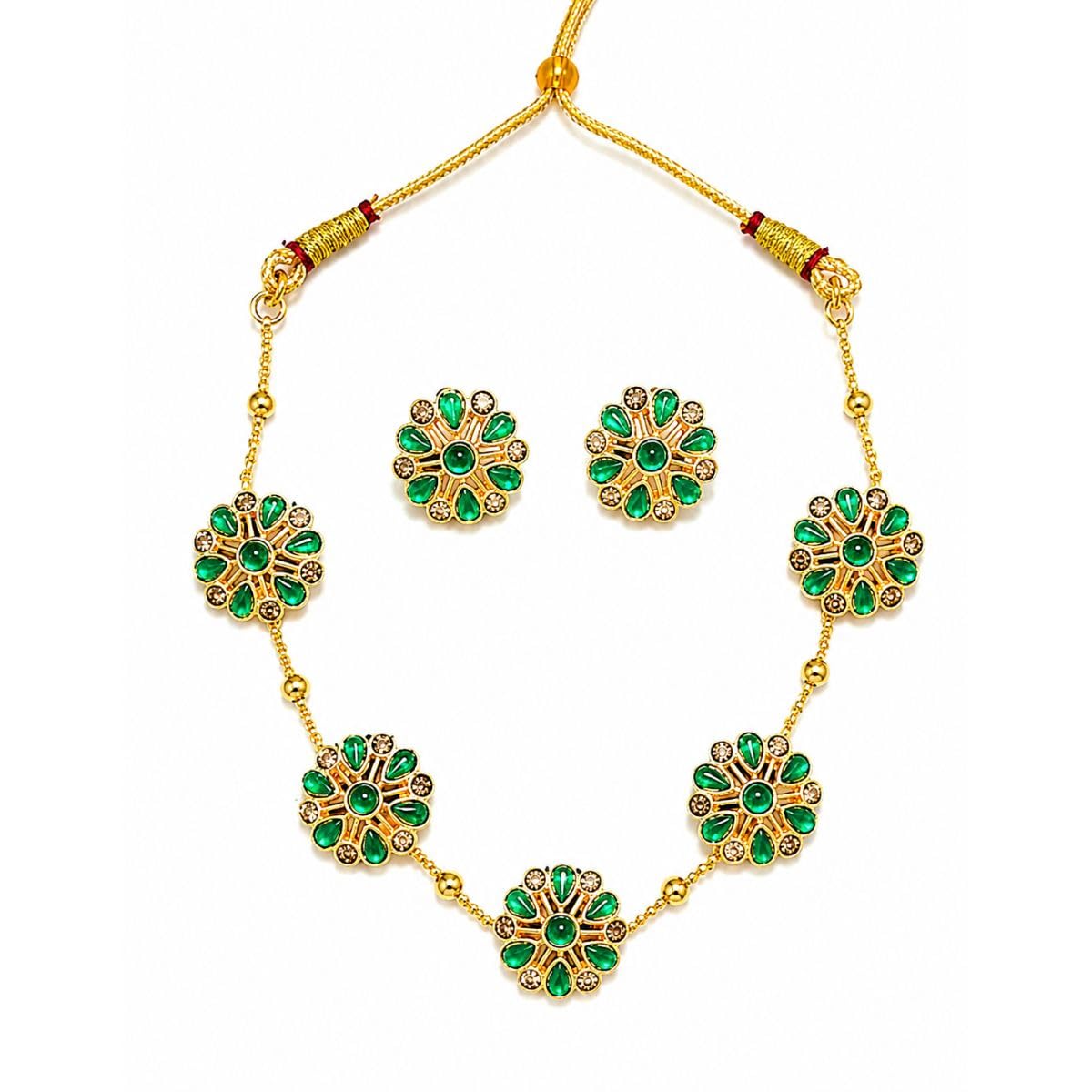 Aishri Green Floral Necklace Set