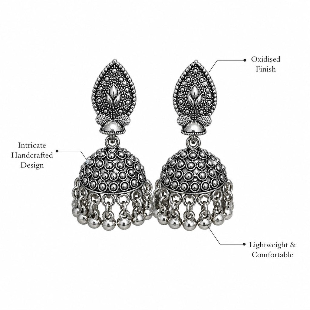 Aishri Oxidised Silver Tone Jhumki Earrings