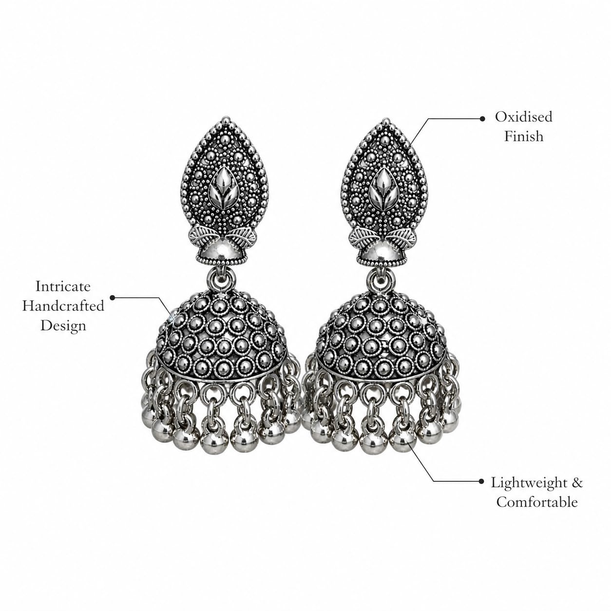 Aishri Oxidised Silver Tone Jhumki Earrings