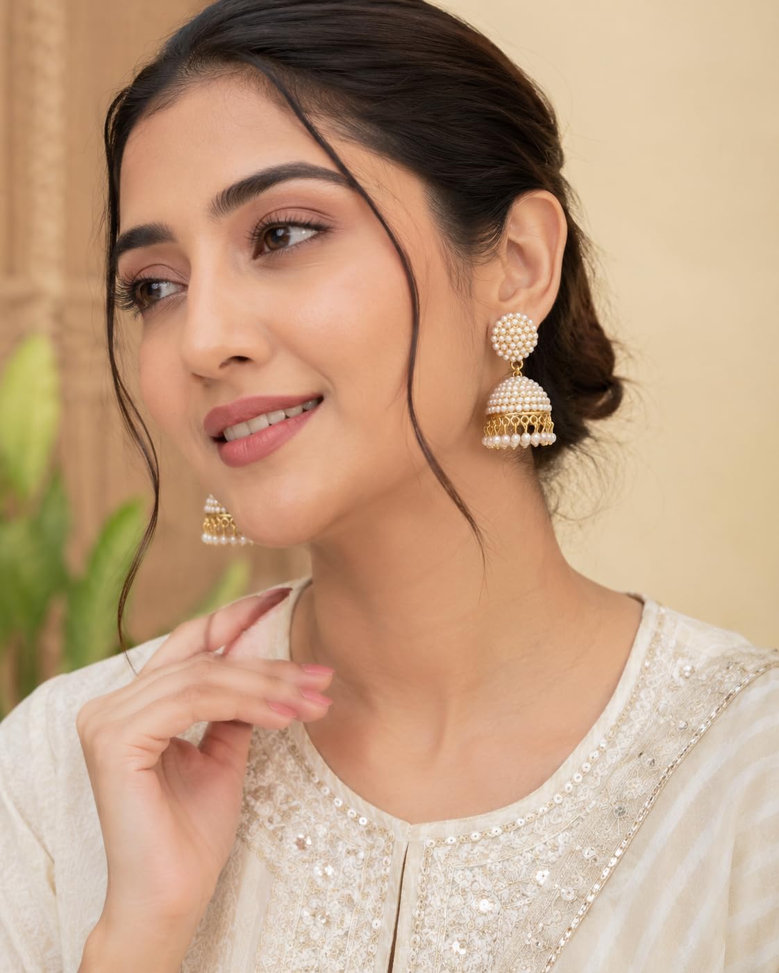 Aishri Gold Plated Pearl Studded Jhumka Earrings