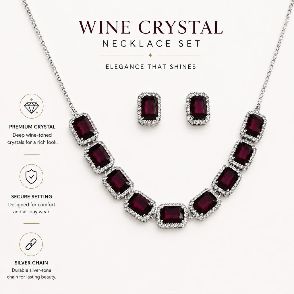 Aishri Burgundy Crystal Necklace Set