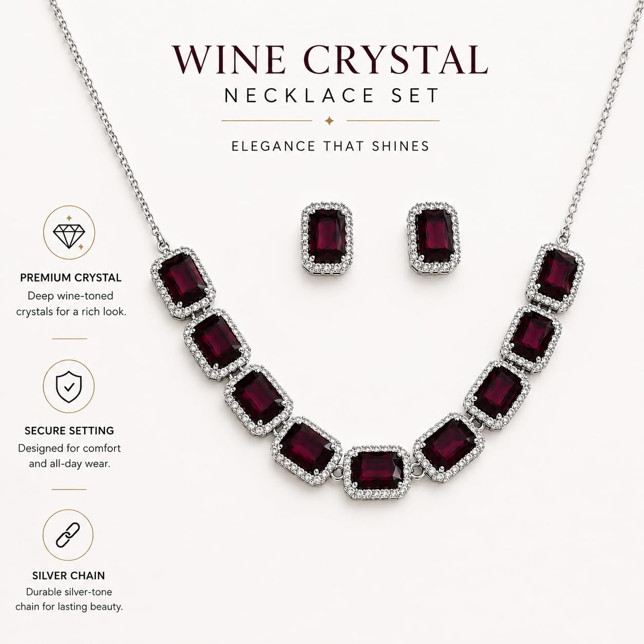 Aishri Burgundy Crystal Necklace Set