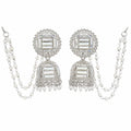 Aishri Silver Tone Jhumka Earrings with Pearl Sahara Chain Bridal Jewellery