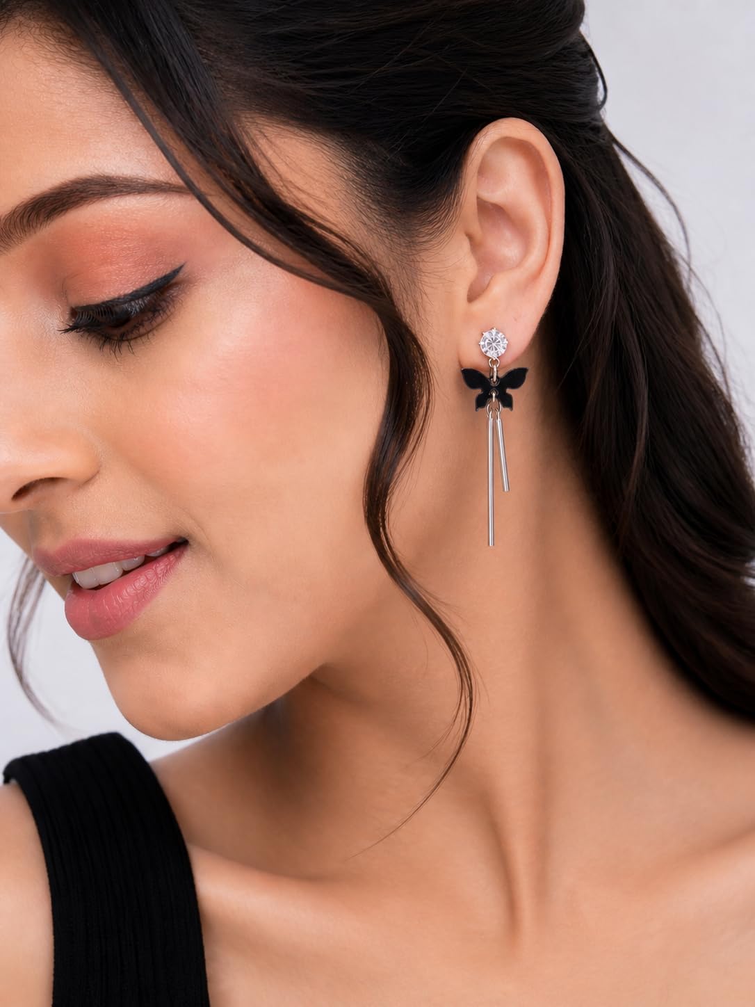 Aishri Black Tone Butterfly Dangle Earrings