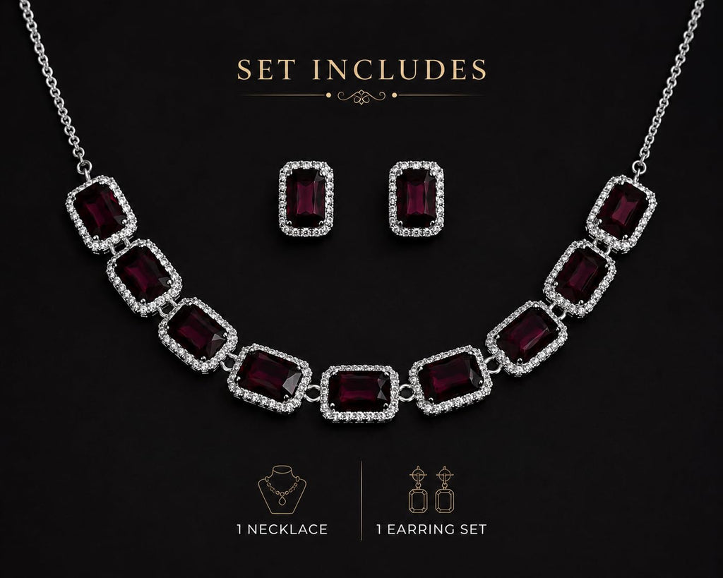 Aishri Burgundy Crystal Necklace Set