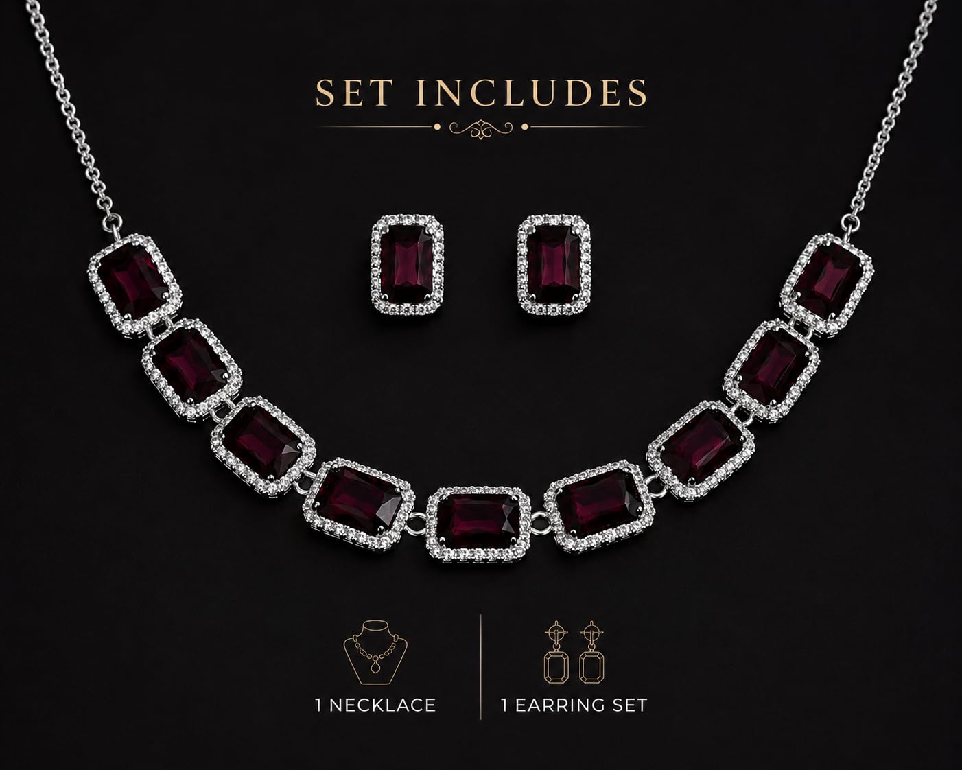 Aishri Burgundy Crystal Necklace Set