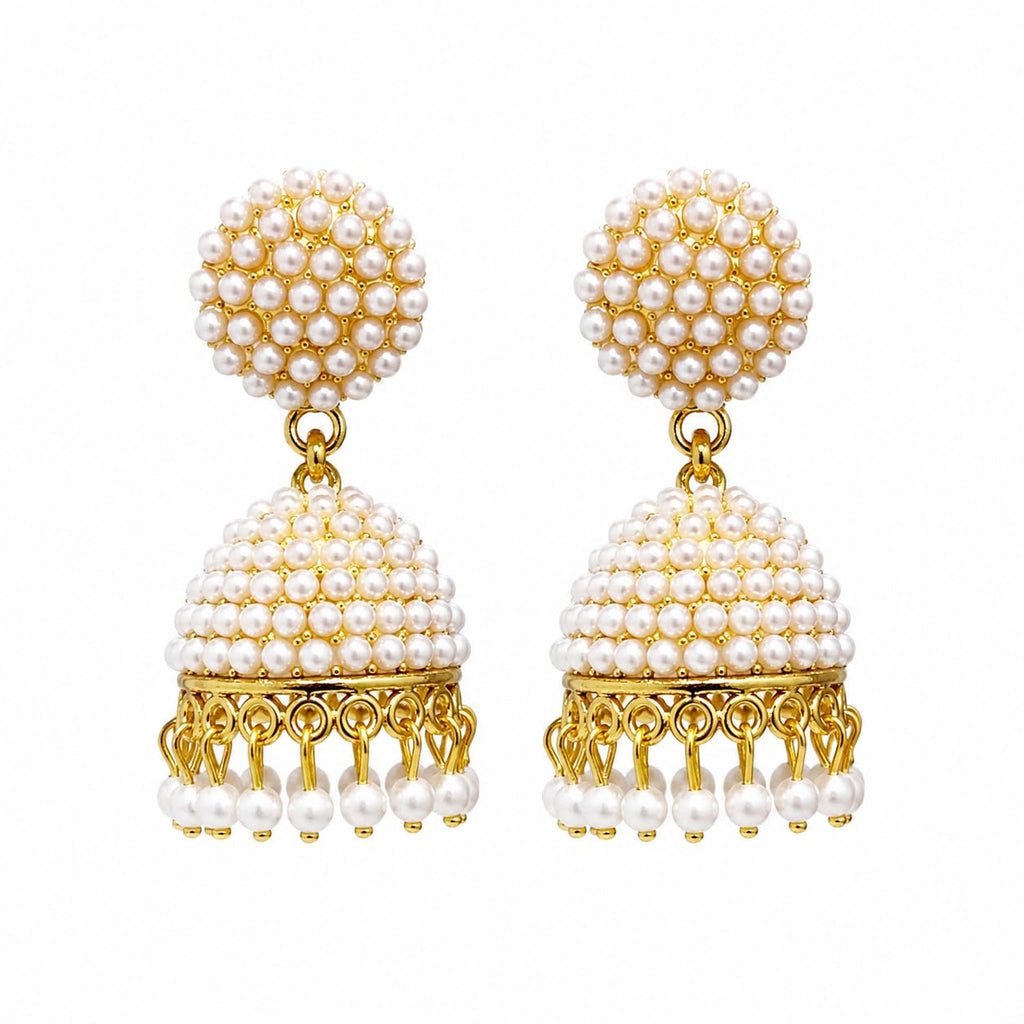 Aishri Gold Plated Pearl Studded Jhumka Earrings