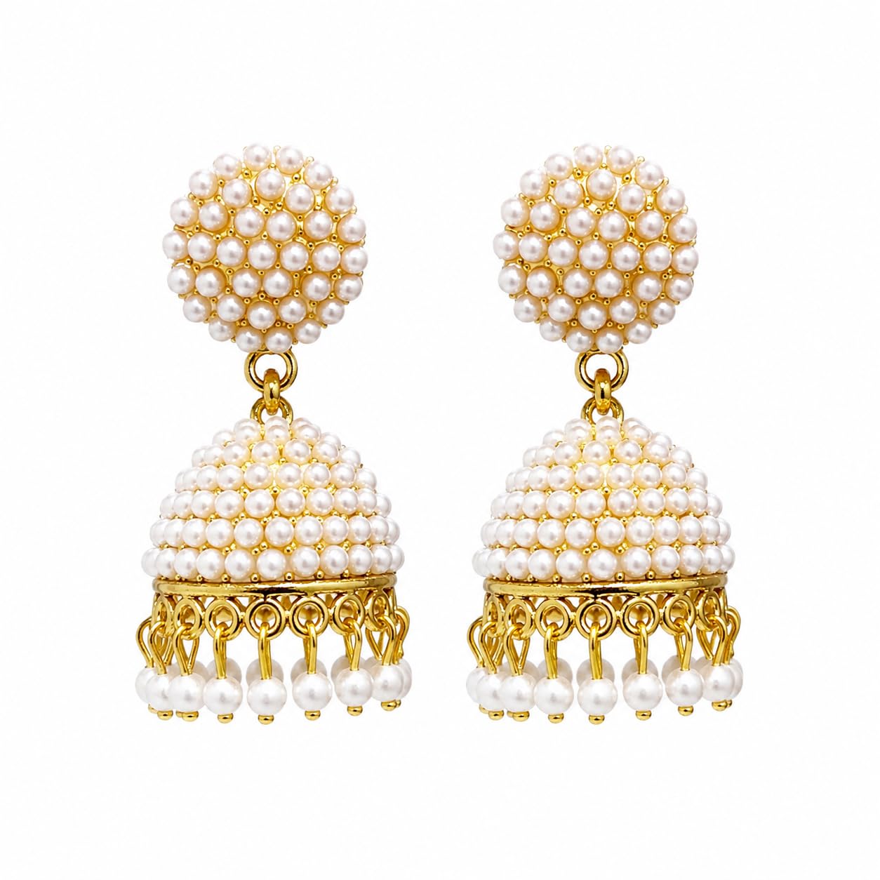 Aishri Gold Plated Pearl Studded Jhumka Earrings