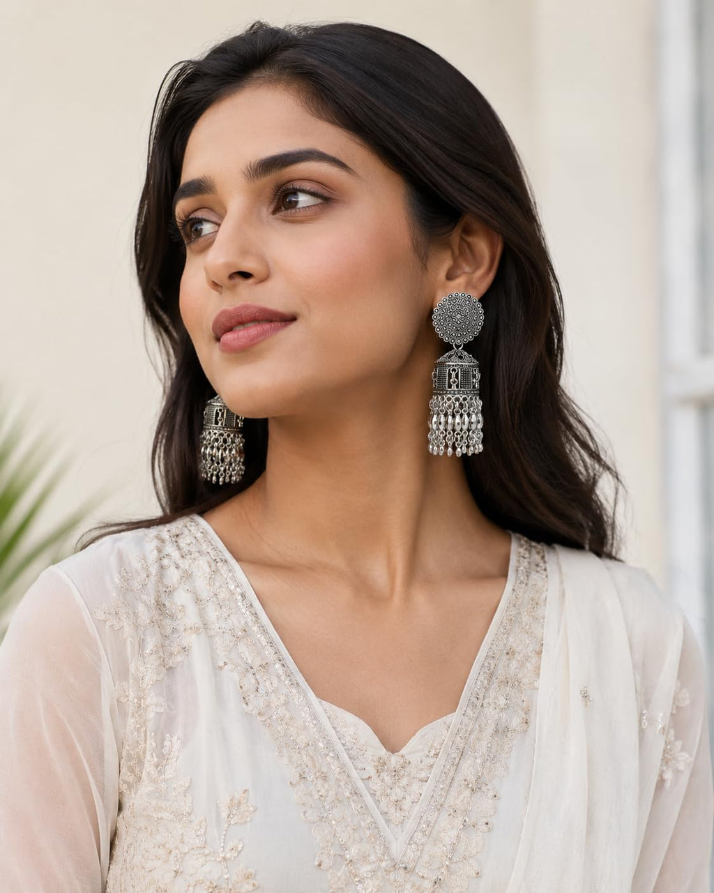 Aishri Oxidized Silver Long Tassel Ghungroo Jhumka Earrings
