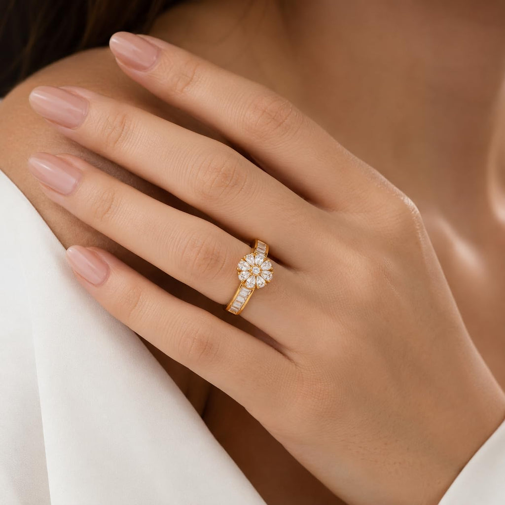 Aishri Gold Plated Floral Adjustable Ring