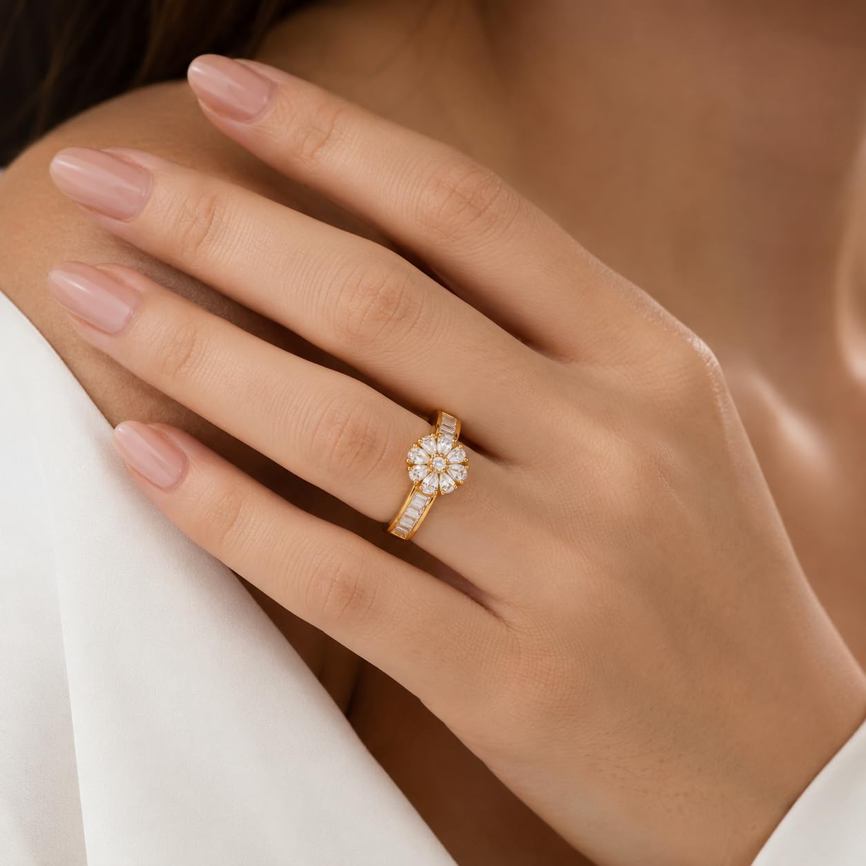 Aishri Gold Plated Floral Adjustable Ring
