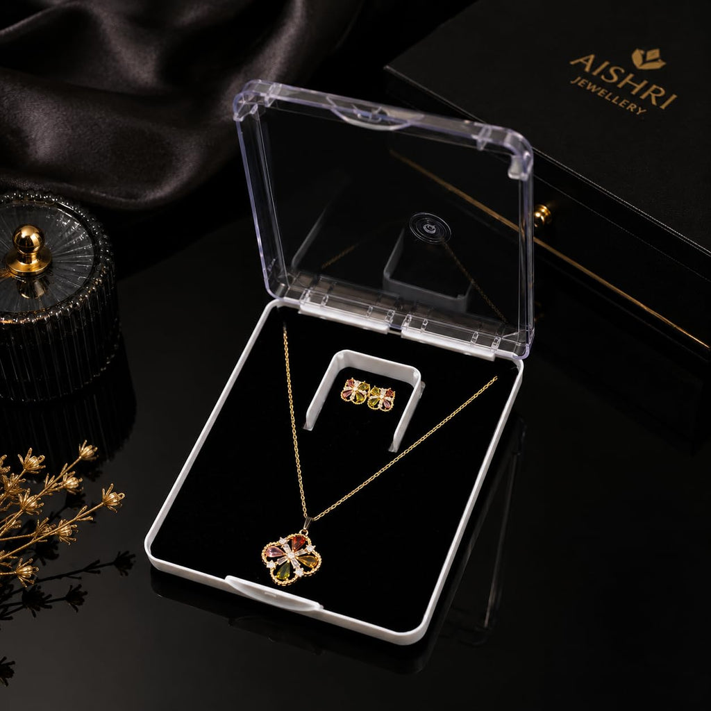 Aishri Multicolor Crystal Flower Pendant Necklace Set with Matching Stud Earrings