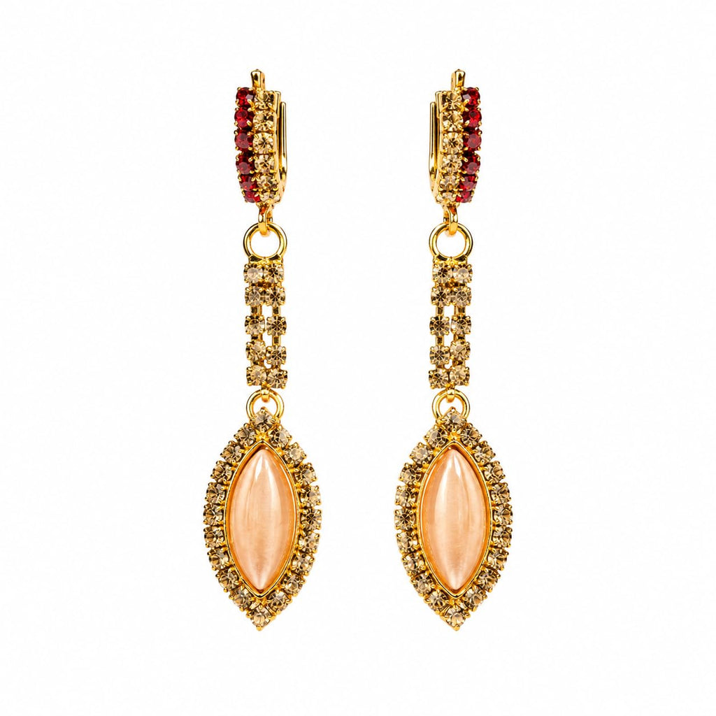 Aishri Gold Tone Marquise Stone Dangle Earrings