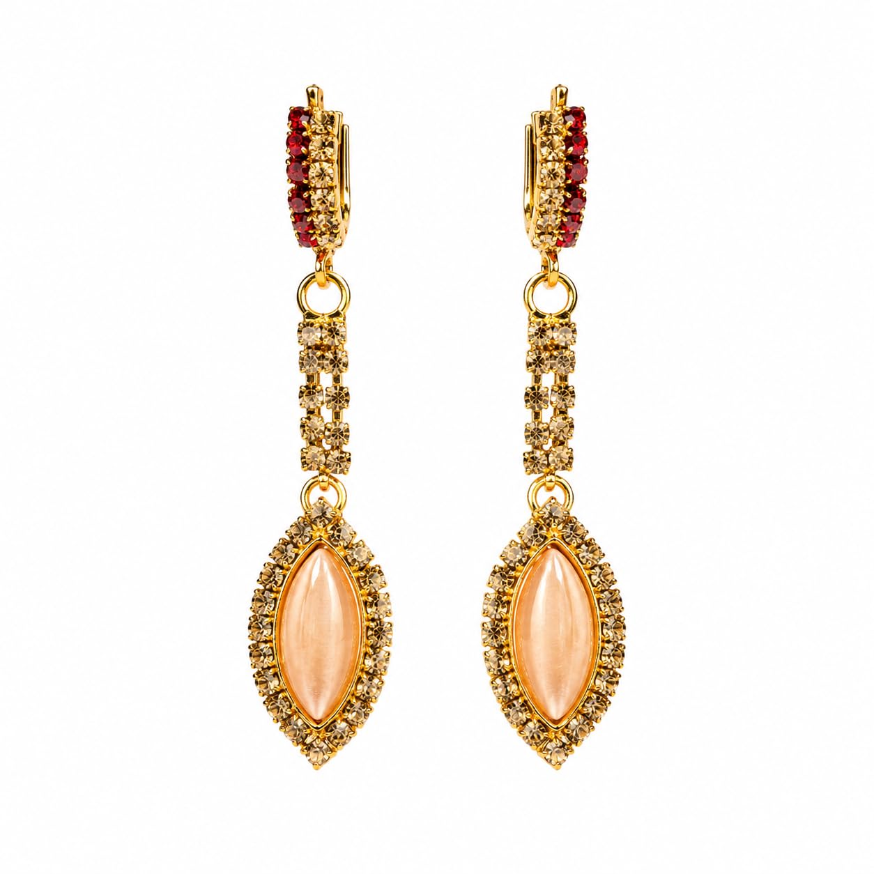 Aishri Gold Tone Marquise Stone Dangle Earrings
