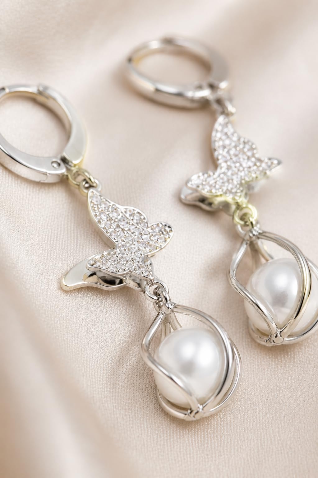 Aishri Silver Tone Butterfly Dangle Earrings