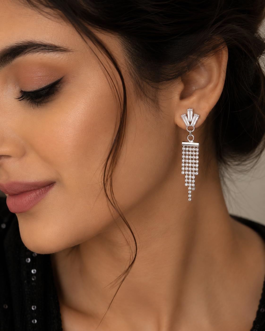 Aishri Silver Tone Tassel Dangle Earrings
