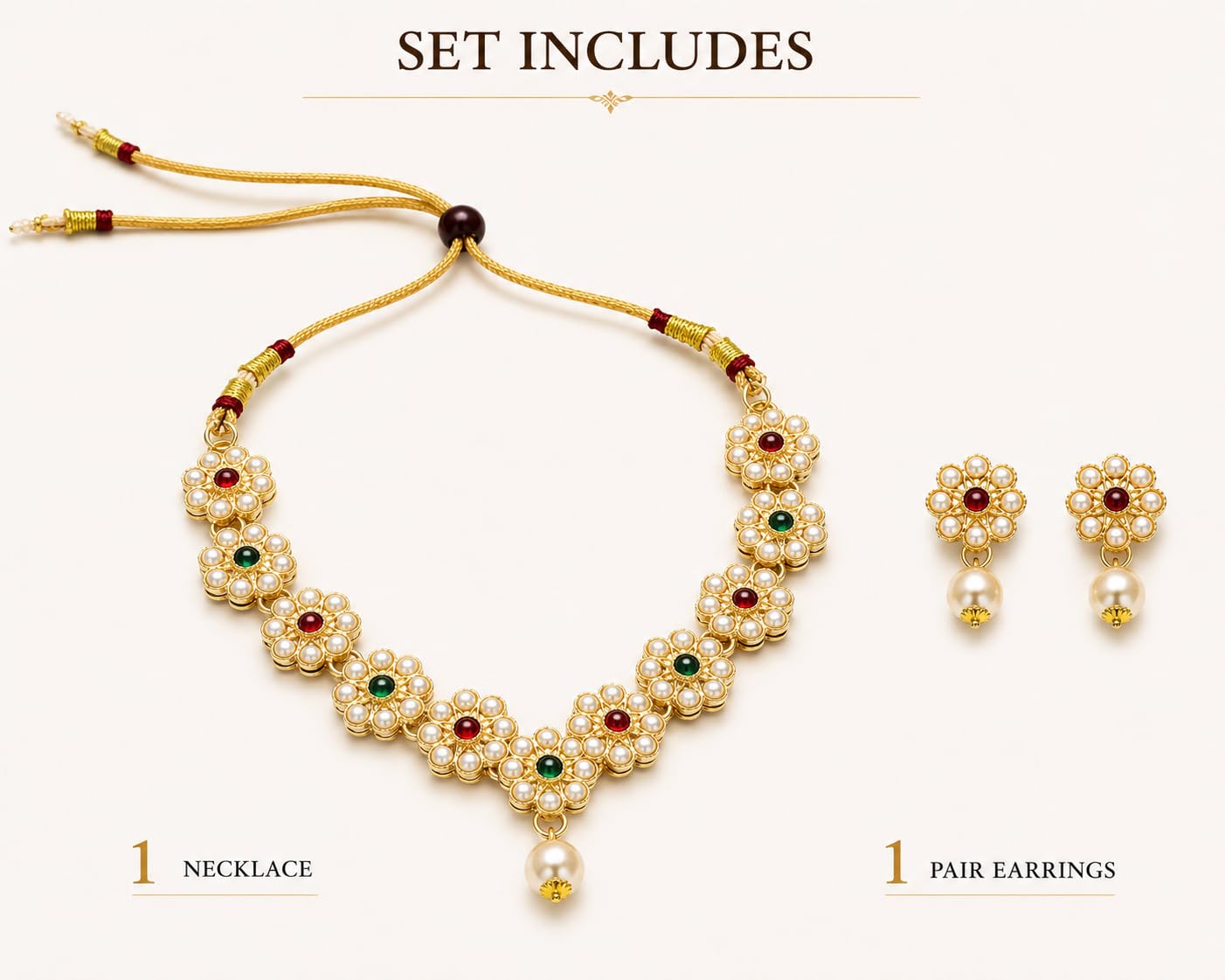 Aishri Pearl Green Necklace Set