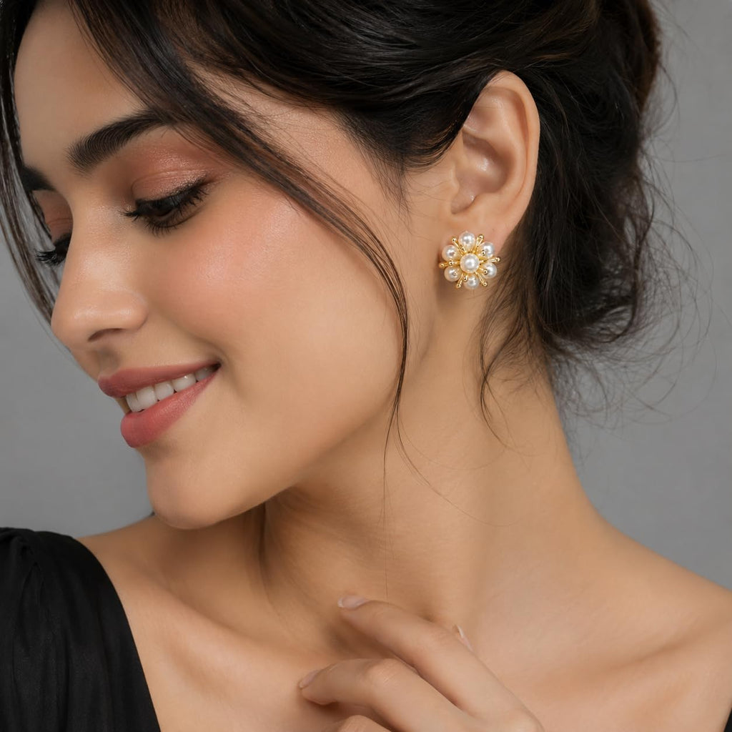 Aishri Gold Tone Pearl Drop Earrings