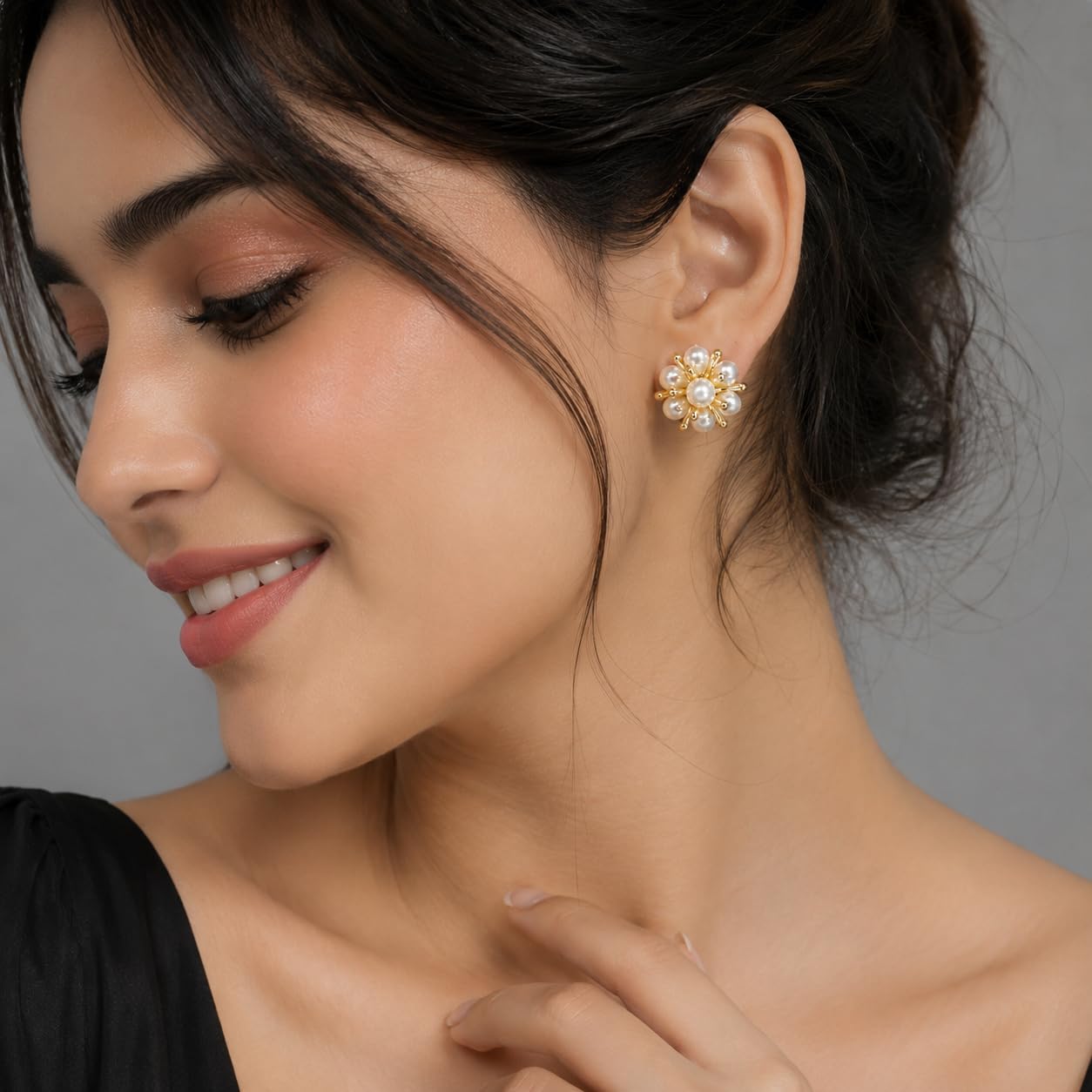 Aishri Gold Tone Pearl Drop Earrings
