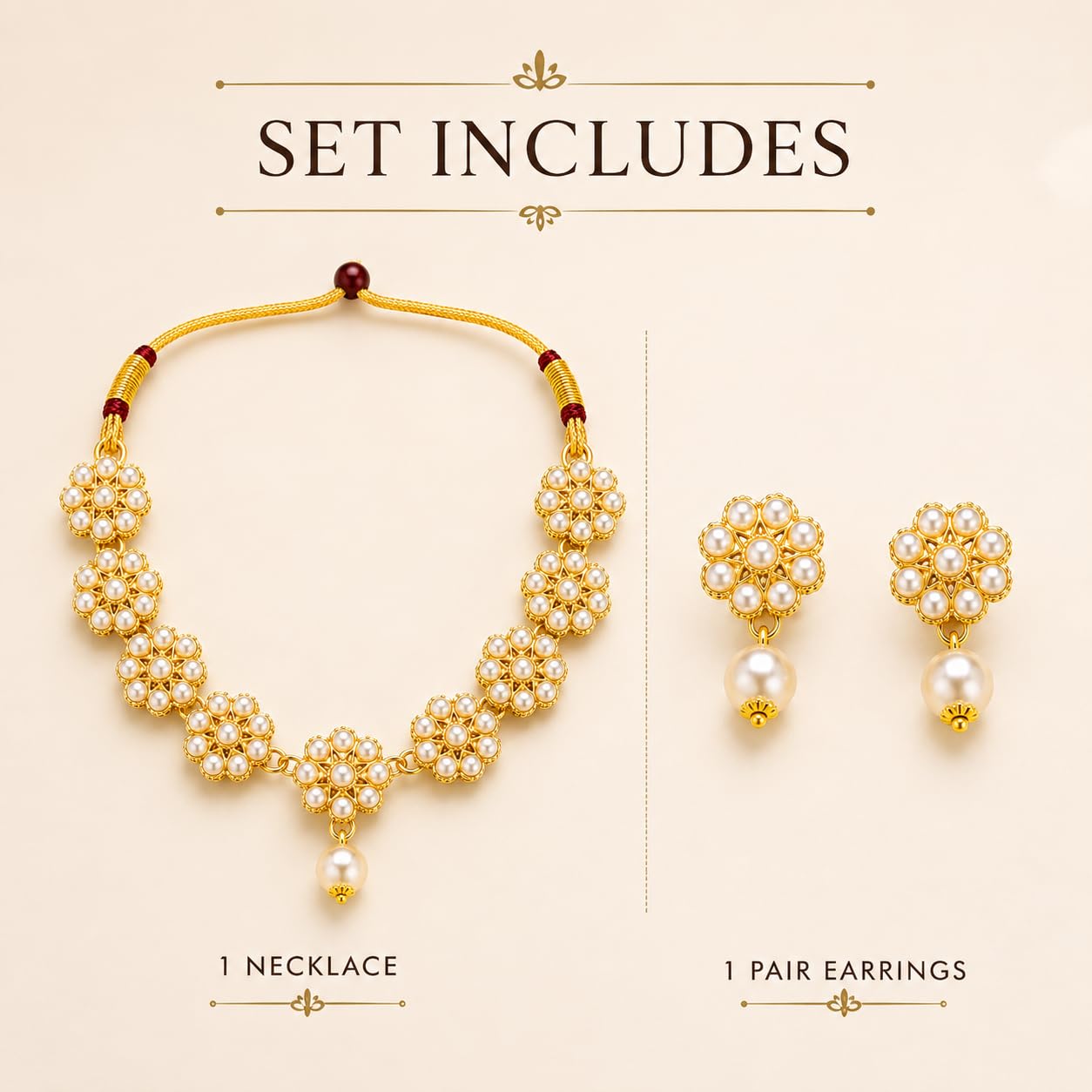 Aishri Pearl Floral Necklace Set