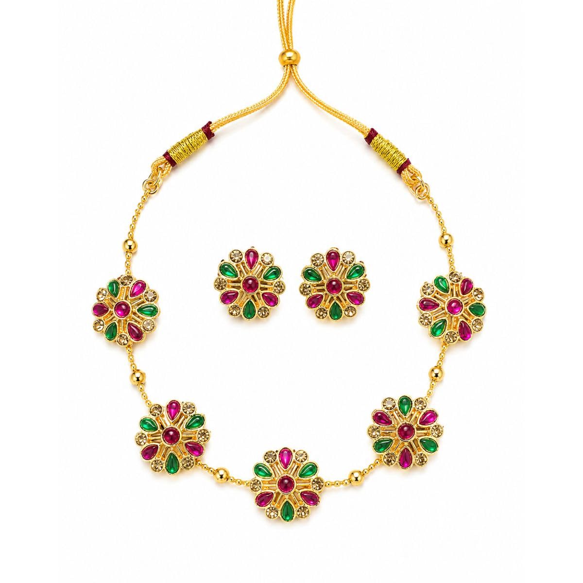 Aishri Multigem Floral Necklace Set