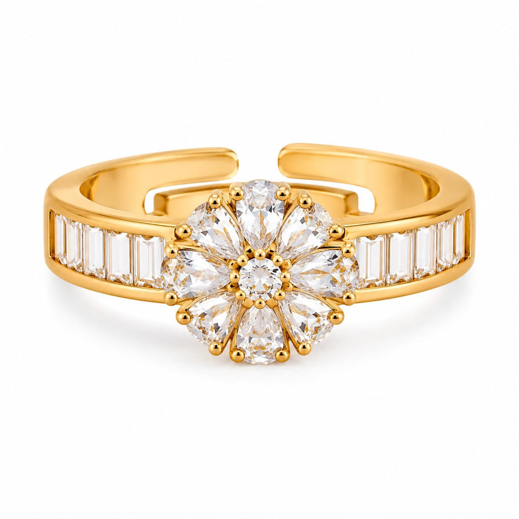 Aishri Gold Plated Floral Adjustable Ring