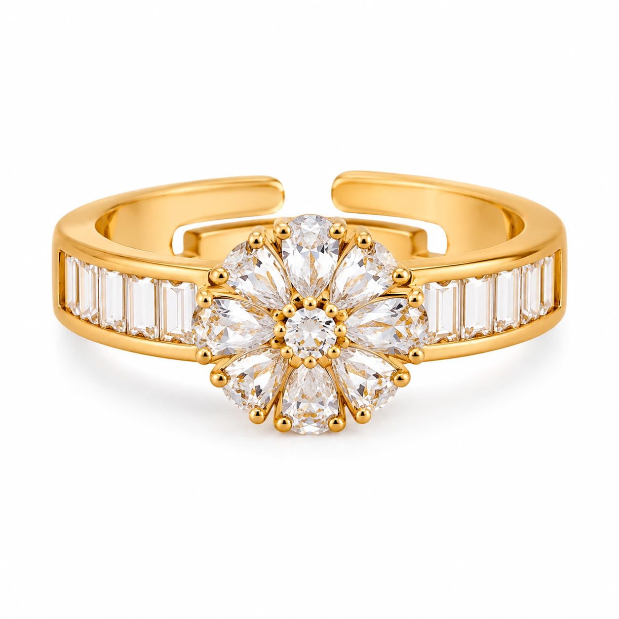 Aishri Gold Plated Floral Adjustable Ring