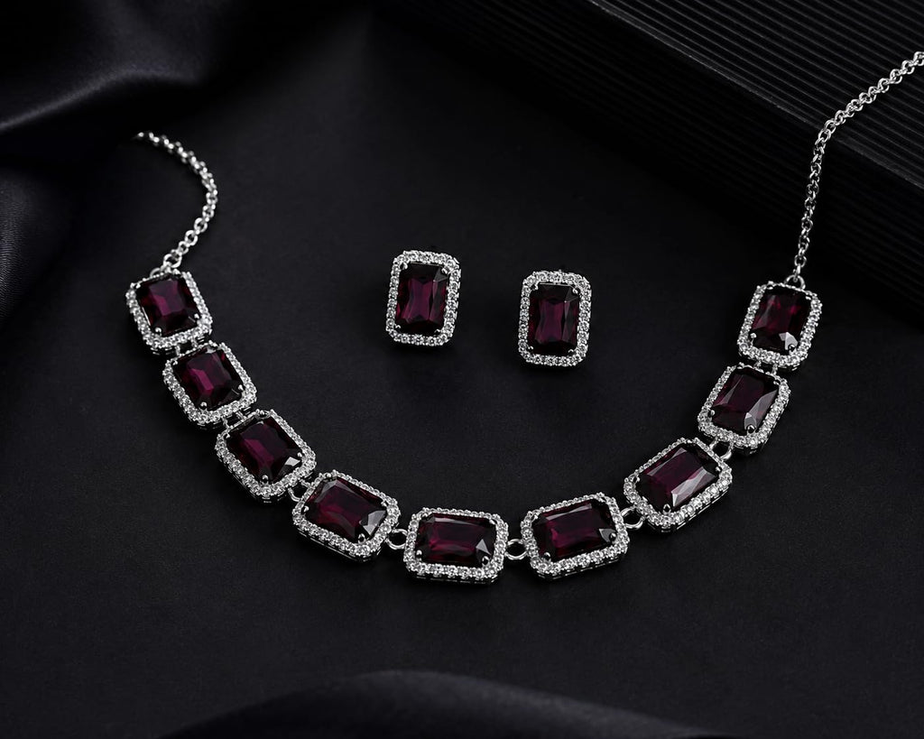 Aishri Burgundy Crystal Necklace Set