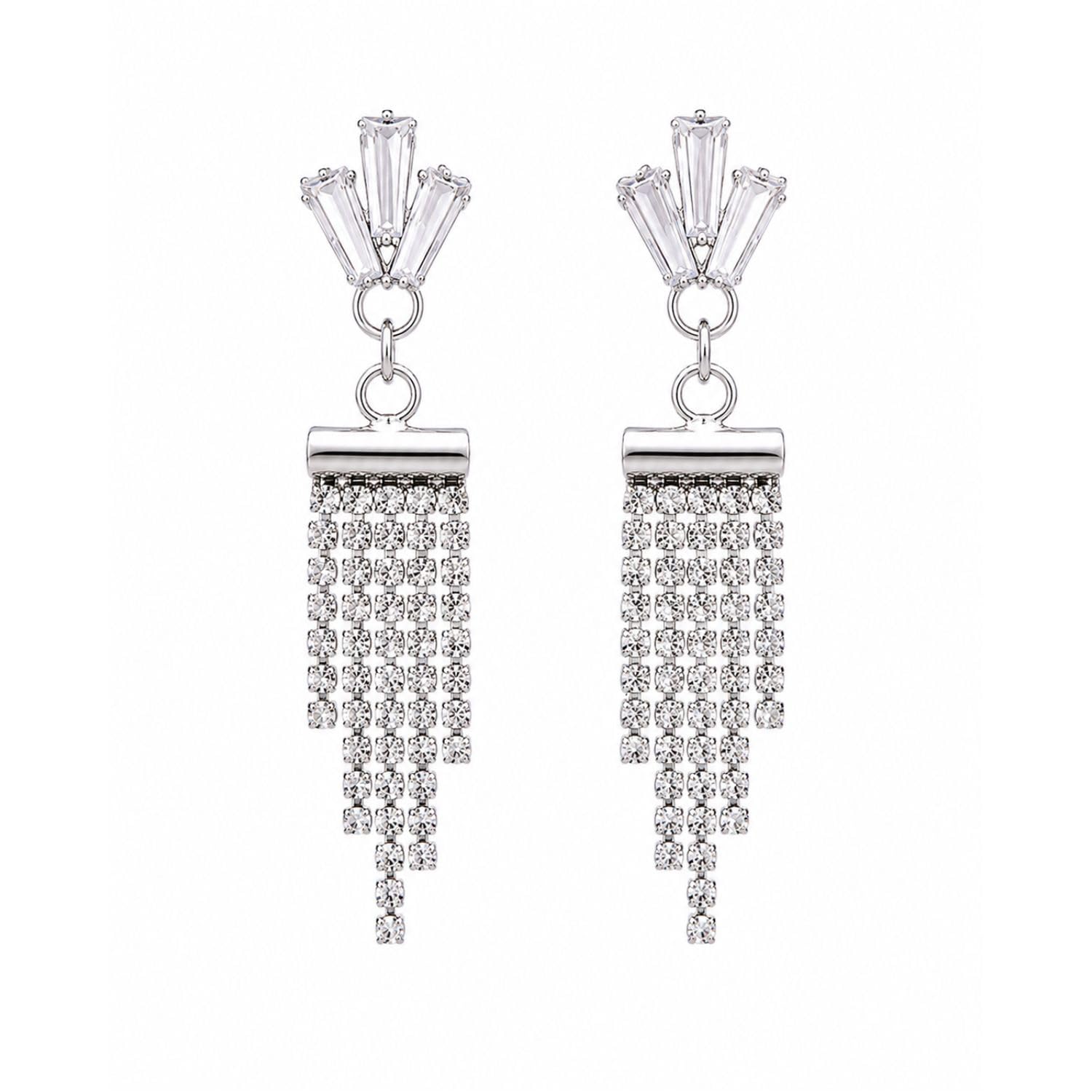 Aishri Silver Tone Tassel Dangle Earrings