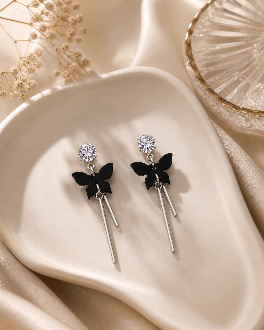 Aishri Black Tone Butterfly Dangle Earrings